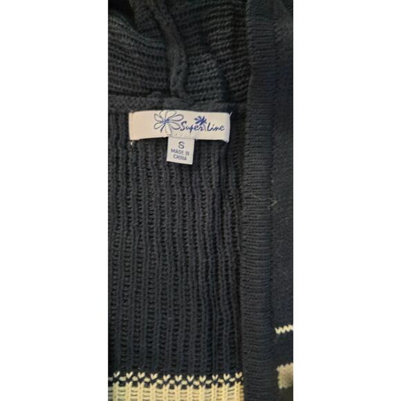 Super Line Southwestern Geometric Cardigan – Navy Blue – Open Front Sweater (S) - Picture 5 of 5